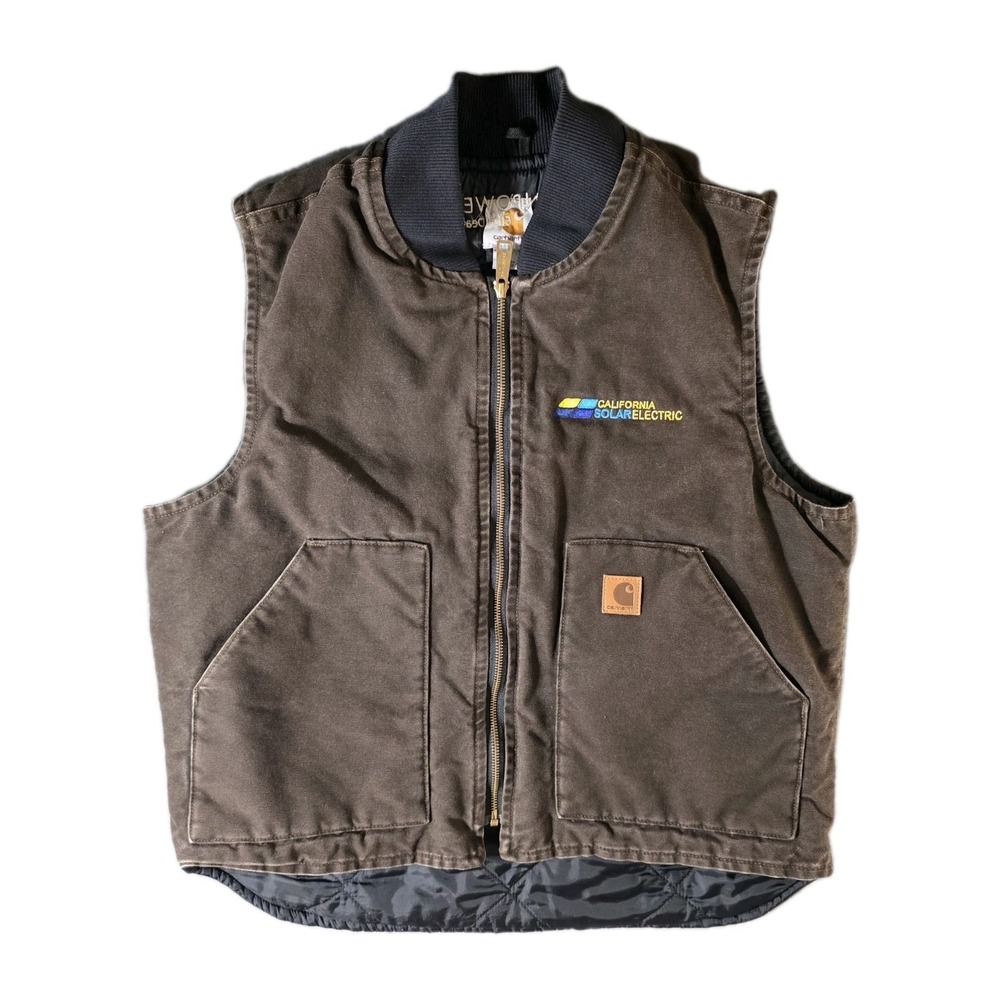 Carhartt Vest Mens Large Brown Duck Canvas Quilt Lined Insulated - Picture 1 of 8